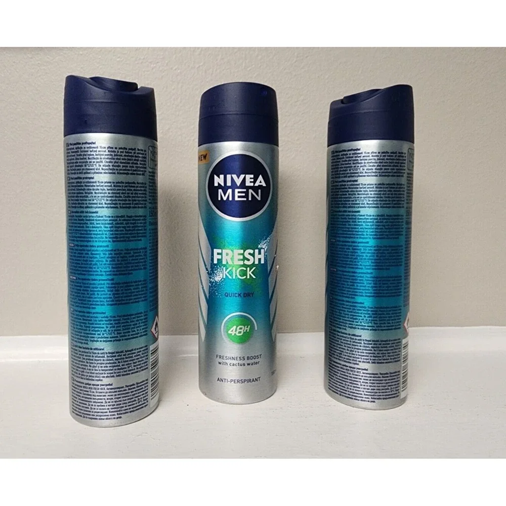NIVEA Men Fresh Kick Spray Quick Dry 48h 150ml X 3 New